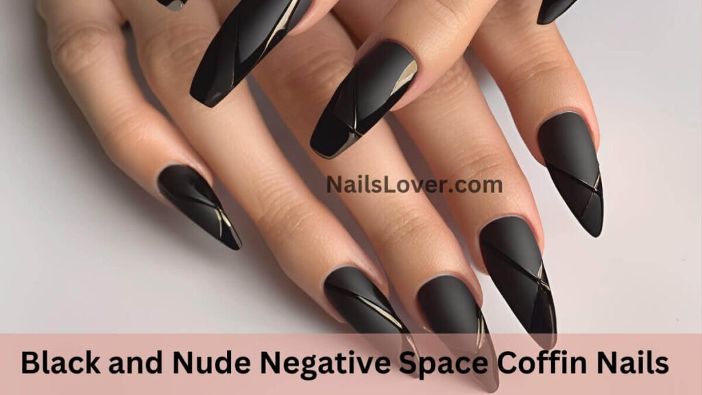 Black and Nude Negative Space Coffin Nails Black and Nude Negative Space Coffin Nails