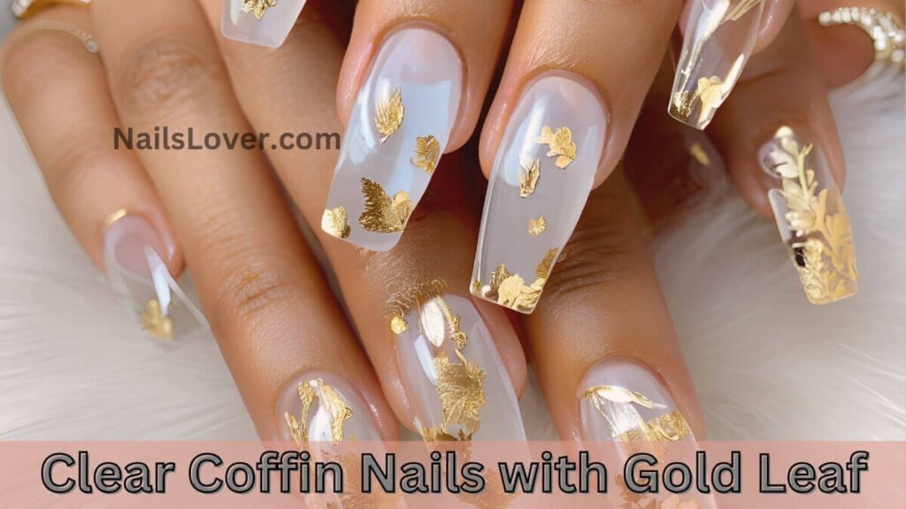 Clear Coffin Nails with Gold Leaf Clear Coffin Nails with Gold Leaf