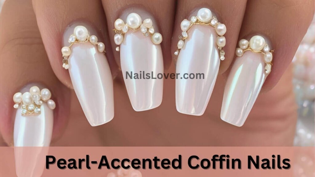Pearl-Accented Coffin Nails Pearl-Accented Coffin Nails