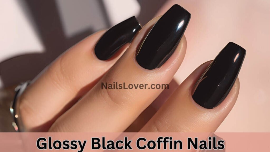 Glossy Black Coffin Nails Glossy Black Coffin Nails
