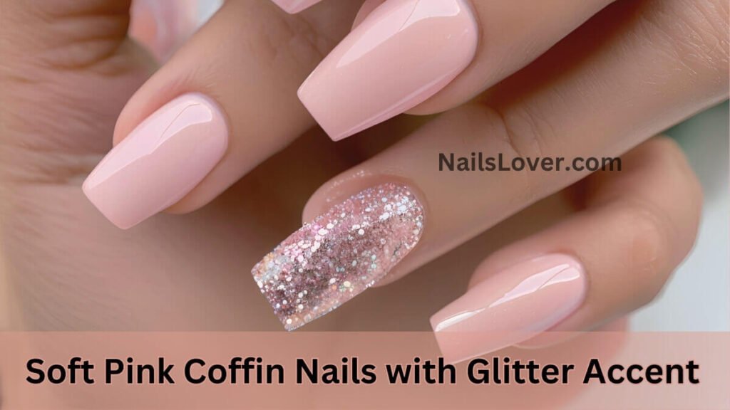 Soft Pink Coffin Nails with Glitter Accent Soft Pink Coffin Nails with Glitter Accent