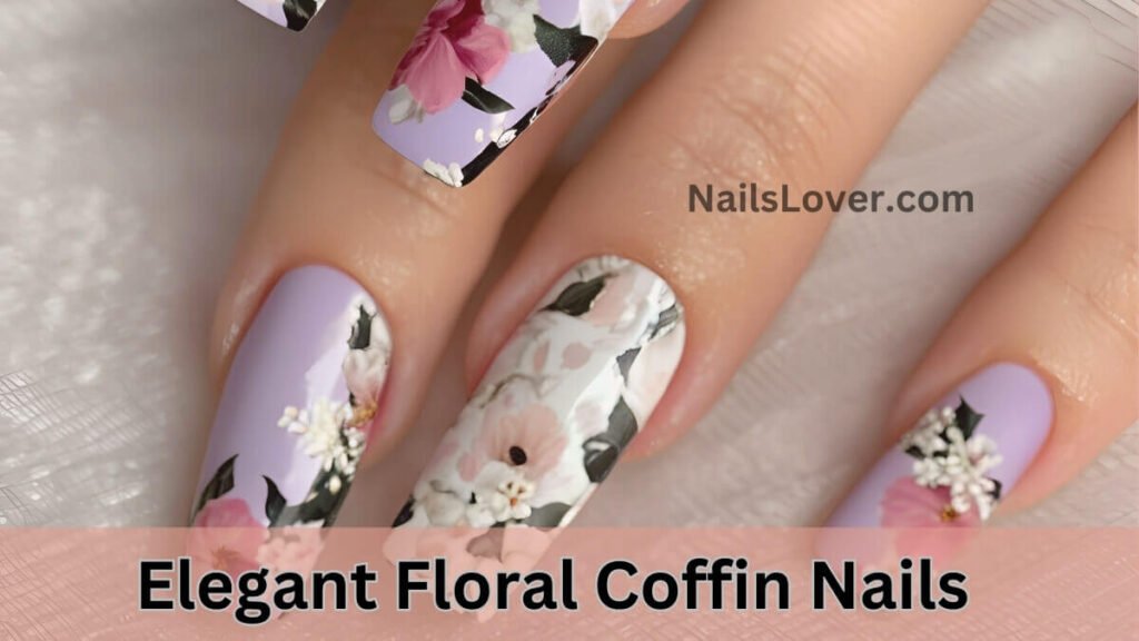 Elegant Floral Coffin Nails Elegant Floral Coffin Nails