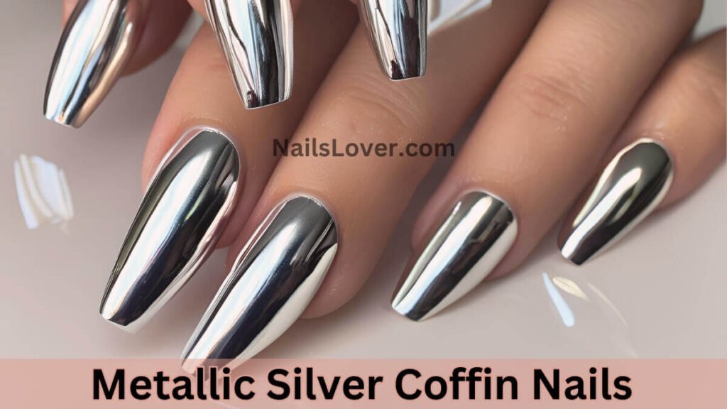 Metallic Silver Coffin Nails Metallic Silver Coffin Nails