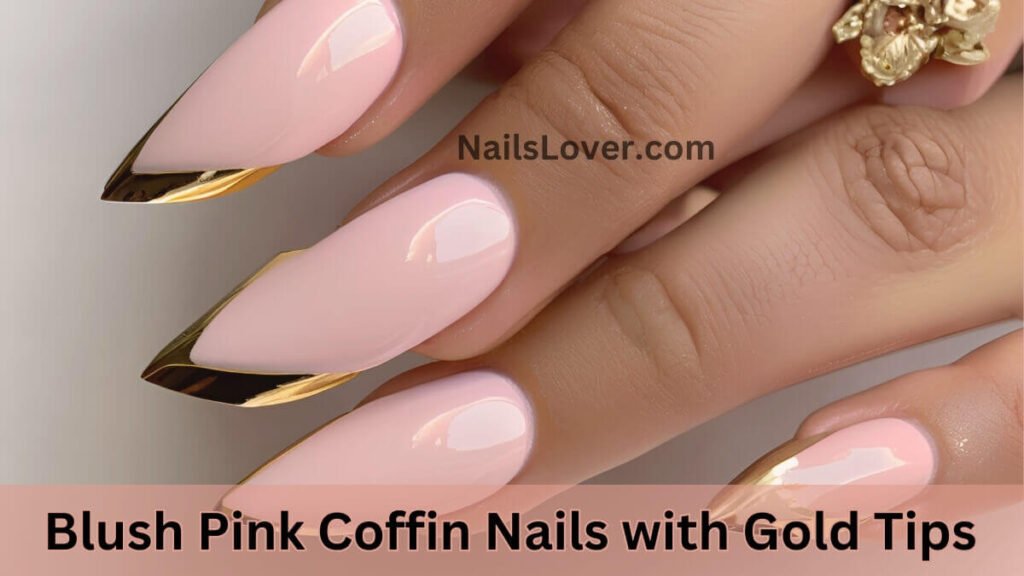 Blush Pink Coffin Nails with Gold Tips Blush Pink Coffin Nails with Gold Tips