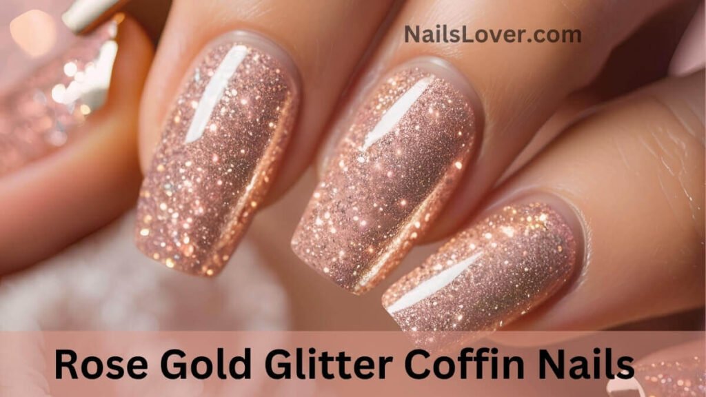 Rose Gold Glitter Coffin Nails Rose Gold Glitter Coffin Nails