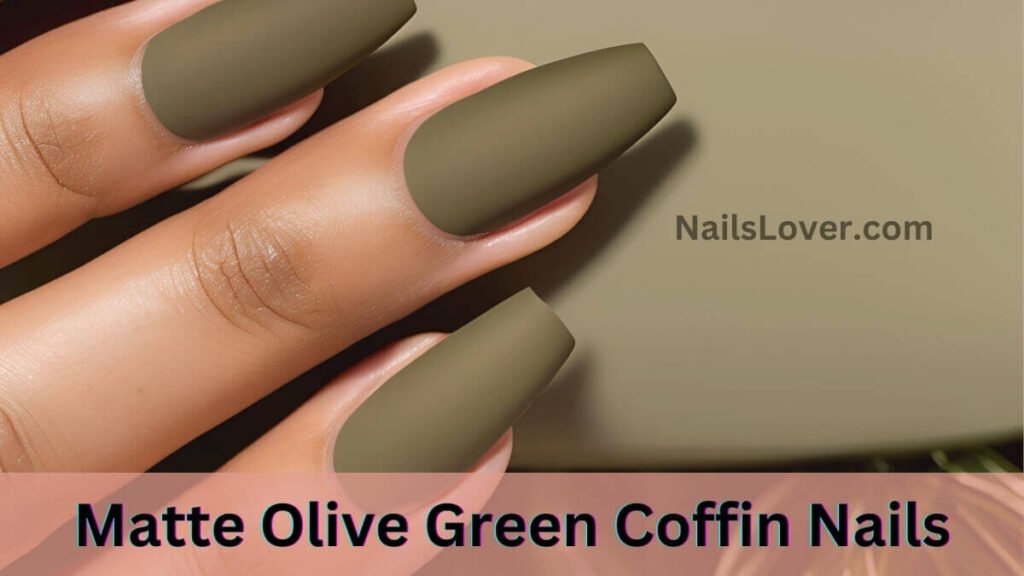 Matte Olive Green Coffin Nails Matte Olive Green Coffin Nails