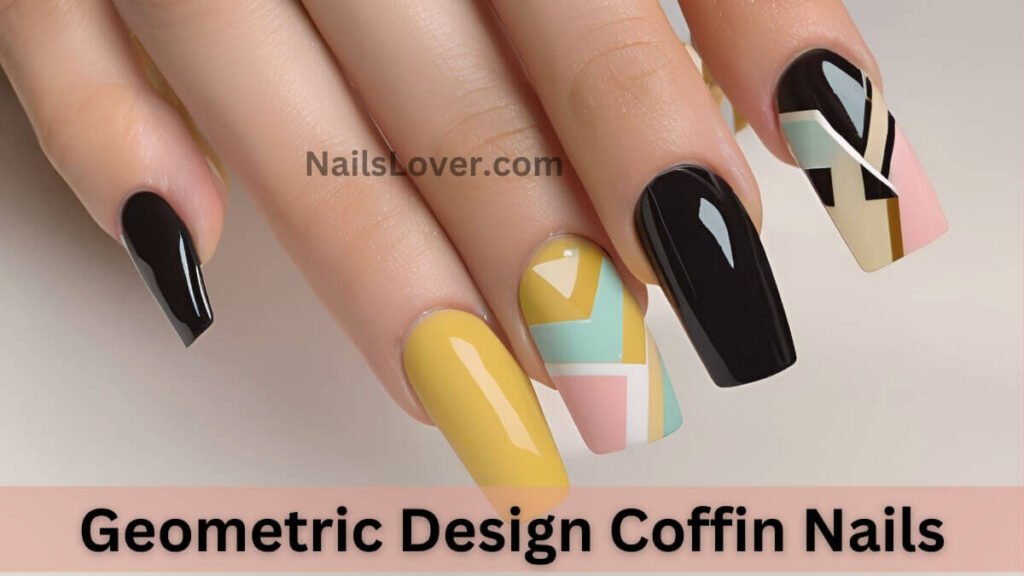 Geometric Design Coffin Nails Geometric Design Coffin Nails