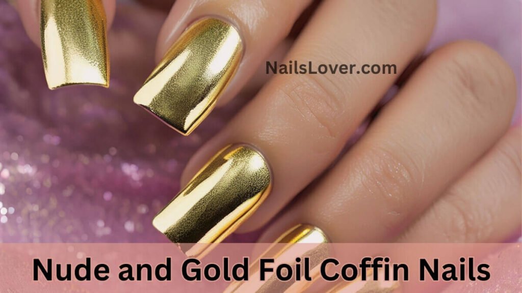 Nude and Gold Foil Coffin Nails Nude and Gold Foil Coffin Nails